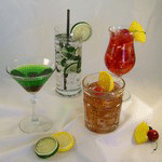 Beer, wine, and cocktails--artificial and fake food props from Props America.